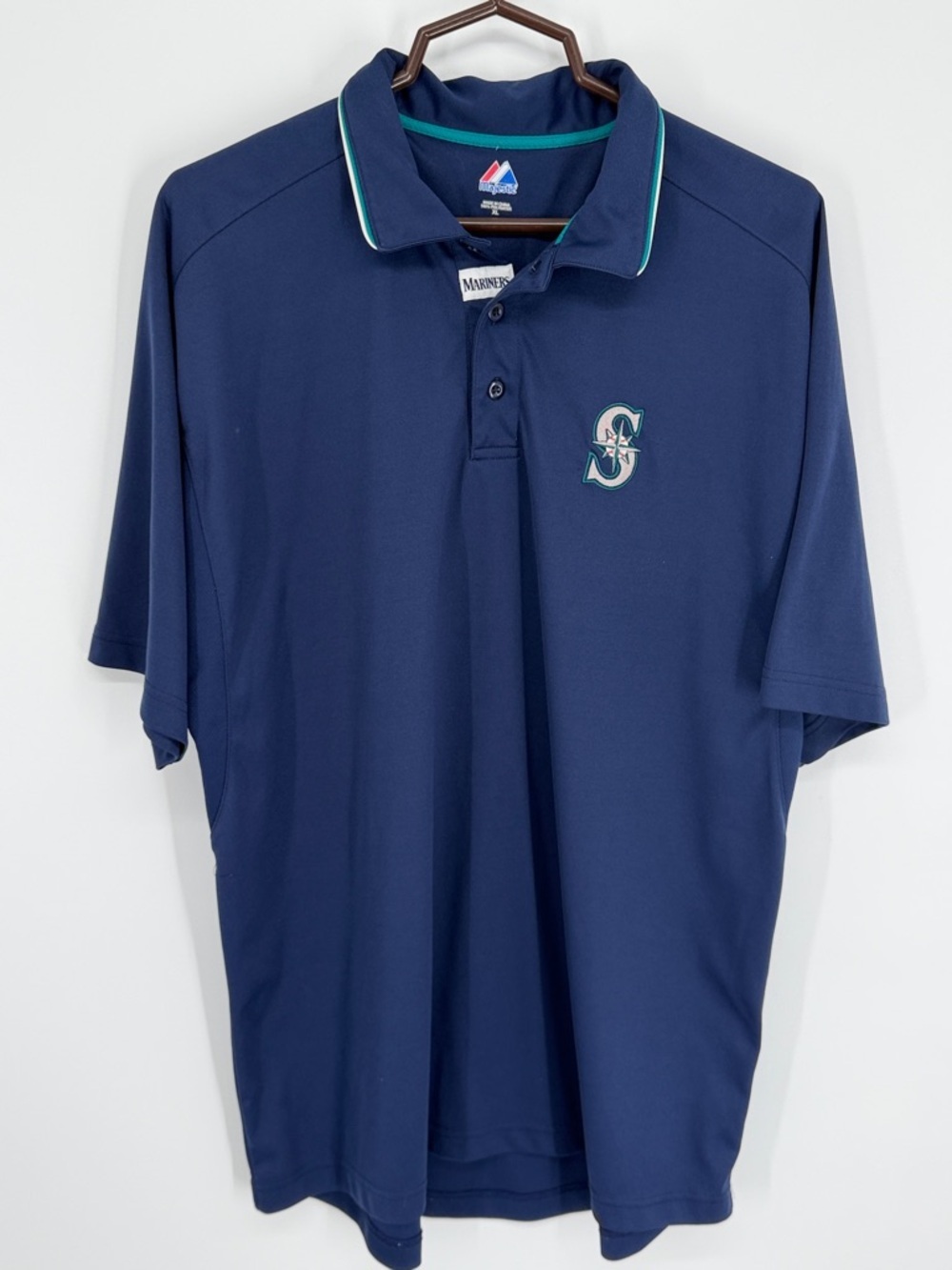 Seattle Mariners Embroidered Polo Shirt Majestic Men’s Size XL
